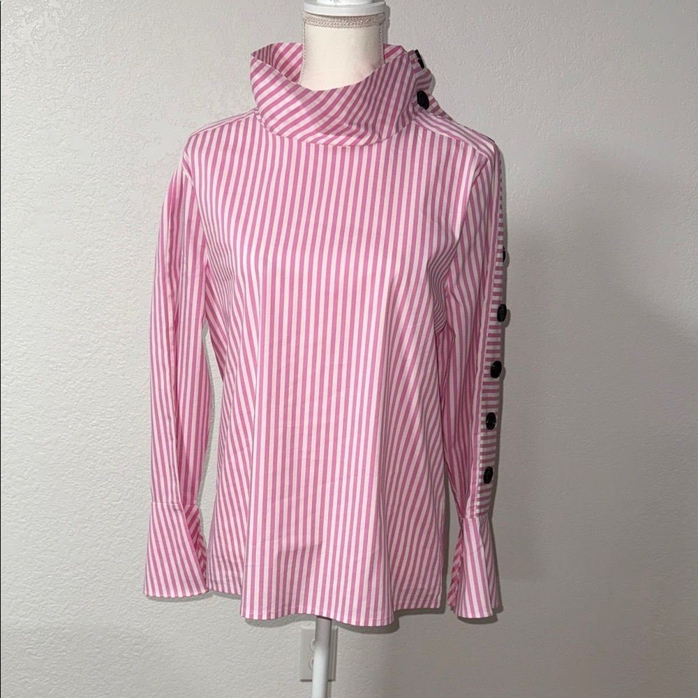 C/Z COLLECTION by CEZELE Pink  Striped Women's Top with Button Detail